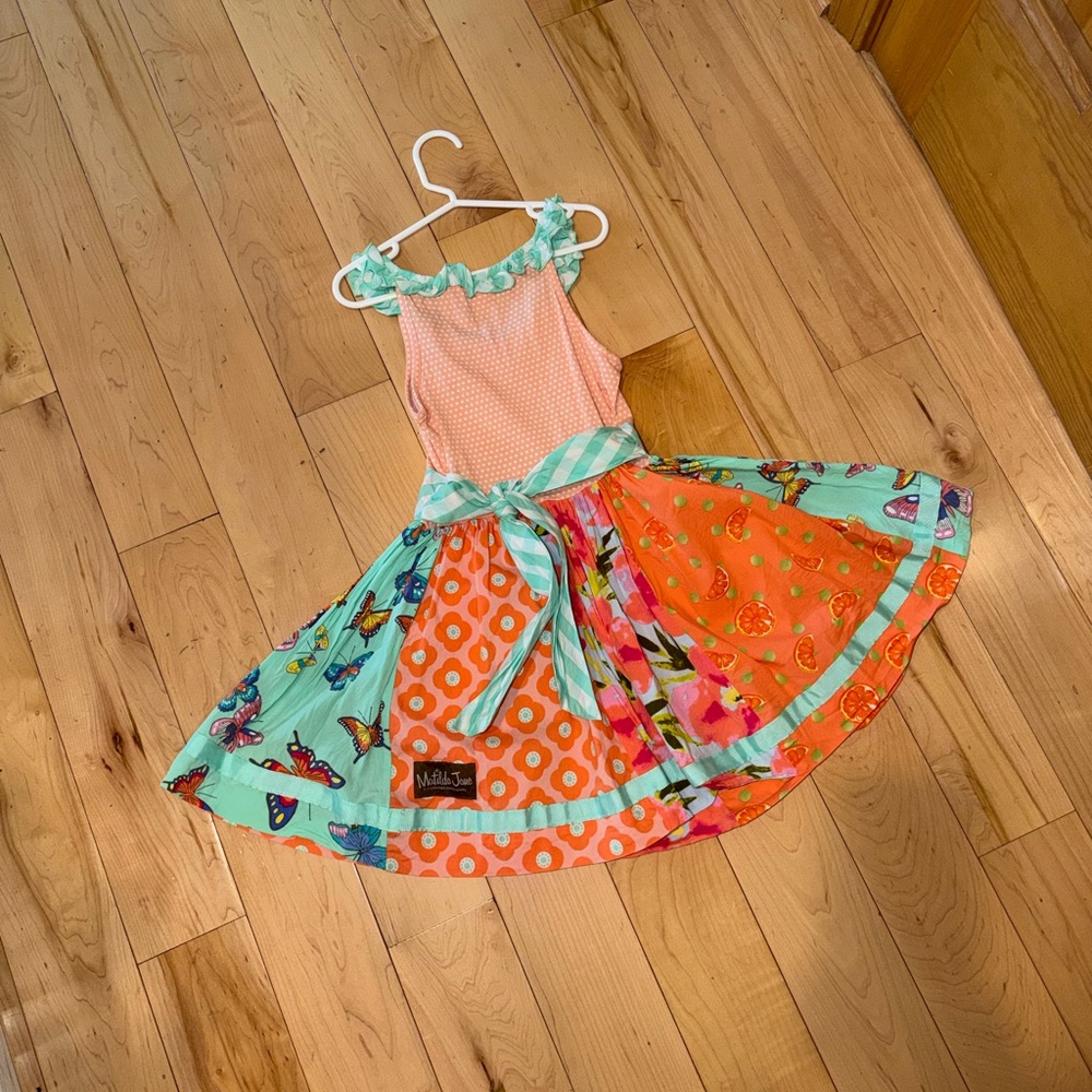 Matilda Jane Aqua & Orange Patchwork Butterfly Floral Dress